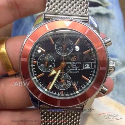 Perfect Replica Breitling Superocean Heritage Watch Stainless Steel Red Bezel